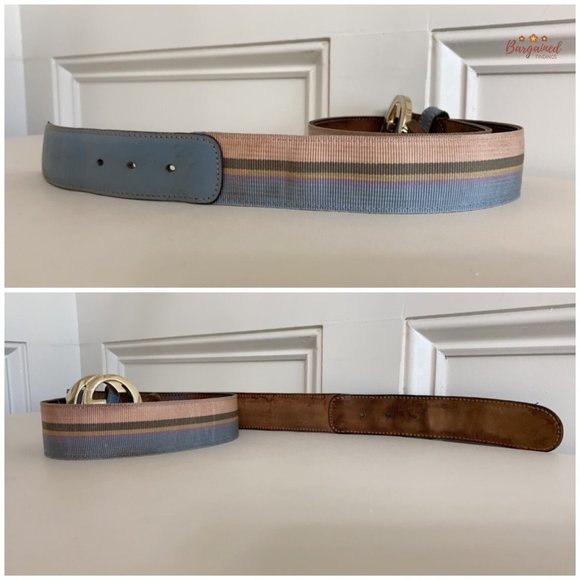 Authentic Gucci Multi Web Canvas Leather Gold Interlocking G Buckle Belt 85/34 - Picture 12 of 13